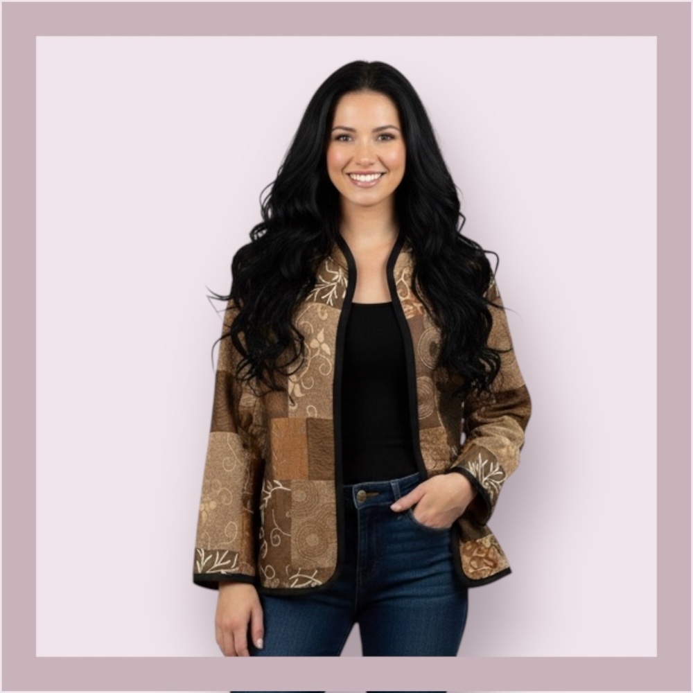 Serengeti Tapestry Stand Collar Patchwork Open Fr… - image 1